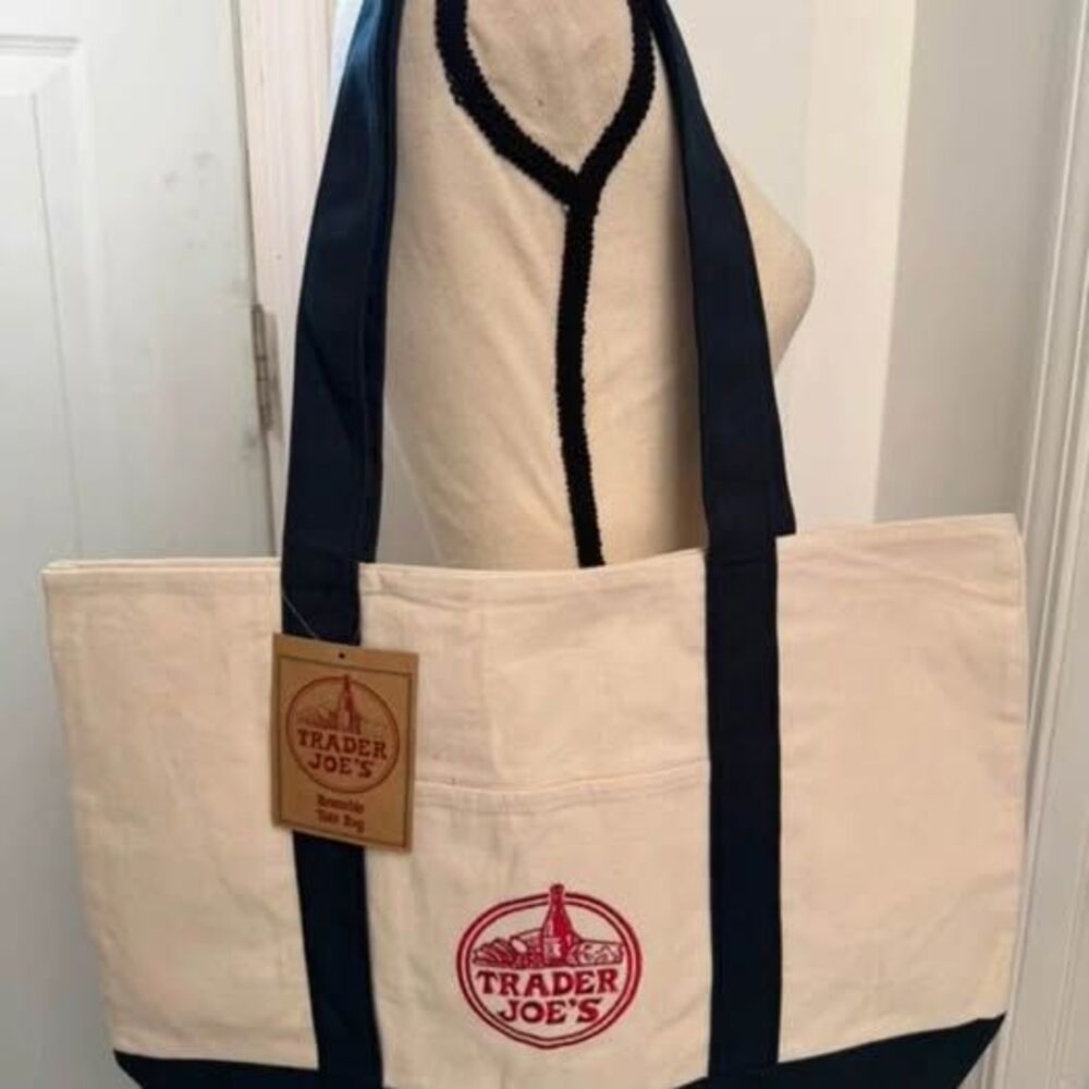 Trader Joe's Reusable Navy Blue Canvas Tote Bag
